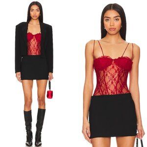 BNWT FREE PEOPLE If You Dare Bodysuit Cranberry Womens M Romantic Lace Feminine